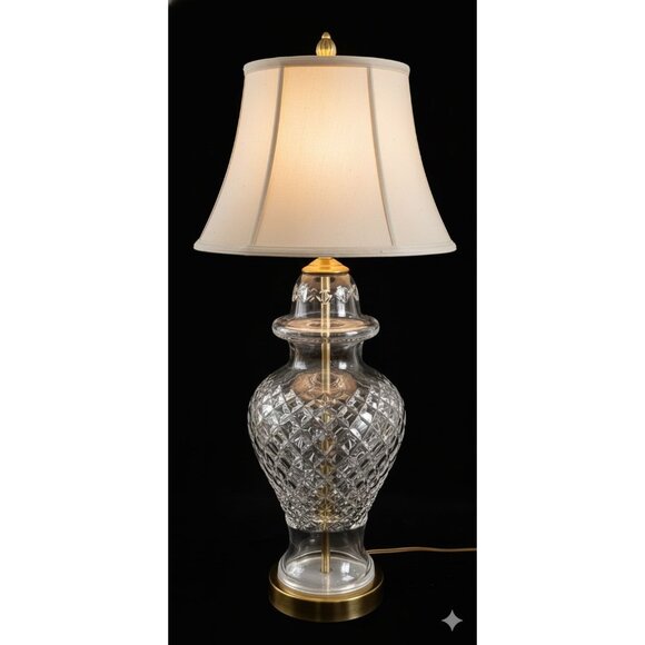 Waterford Crystal & Brass Alana Diamond Cut Ginger Jar Table Lamp No Shade - Picture 2 of 3